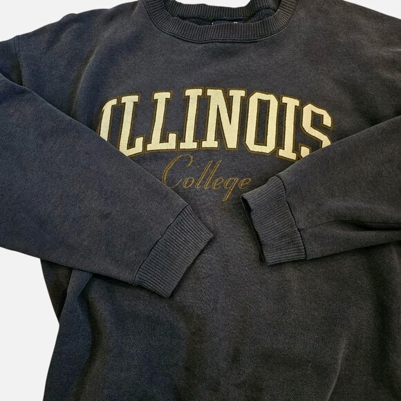VTG 90s Illinois College Crewneck Sweatshirt Faded Navy Blue Sz XL USA Made - Picture 2 of 9